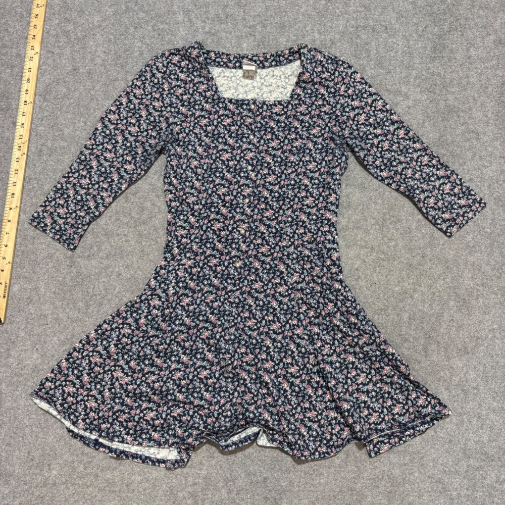Zanoni by Jalate Vintage 90s Floral Mini Skater Dress Navy Blue Square Neck Med